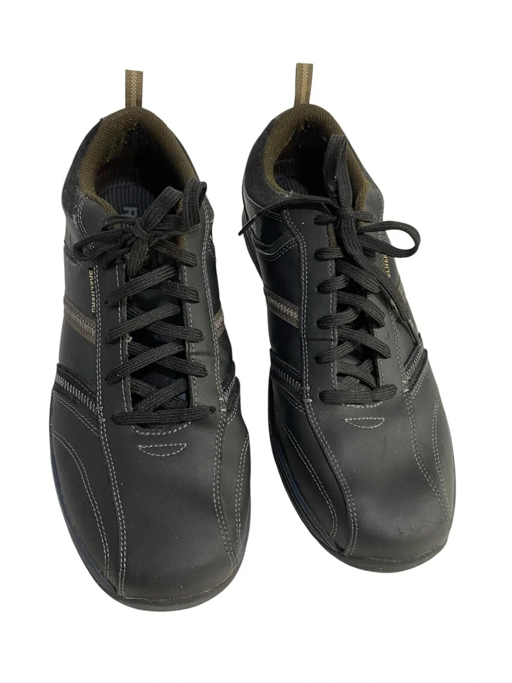 Skechers Men's Black Sneakers Leather Brown Accent Stripe Memory Foam Size 13